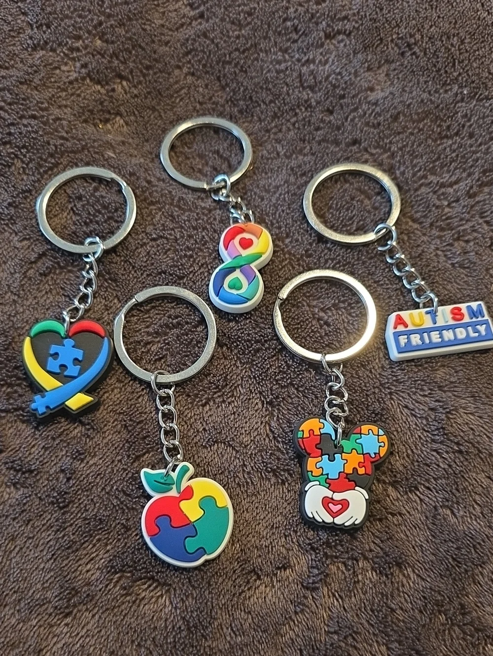 Autism Awareness Neurodiversity Keychain Set 5pc Puzzle Infinity